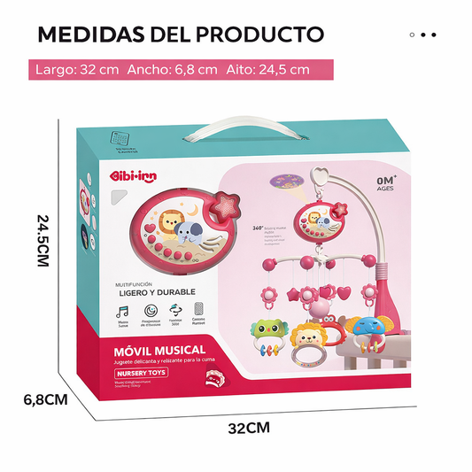 Móvil Bebé Musical Y Proyector De Luces 360 Para Cuna Rosado