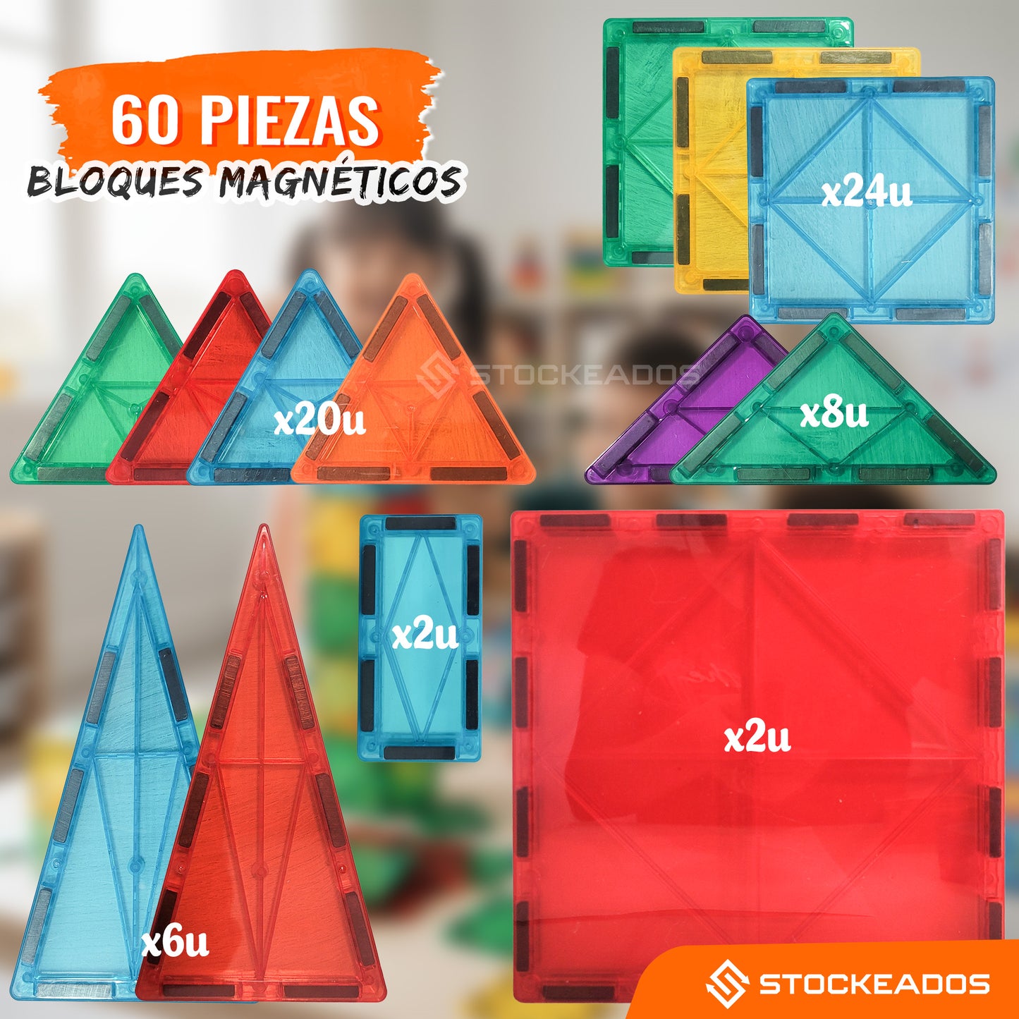 Bloques De Construcción Magnéticos 60 Piezas Juguete Educativo STEM Niños