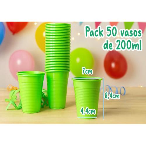 Pack 50 Vasos Plásticos Cumpleaños Color Verde 200ml