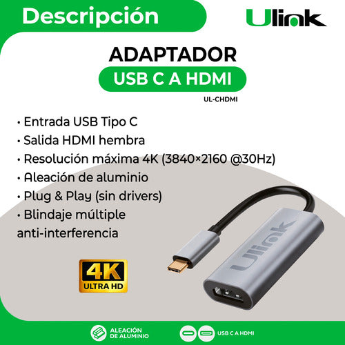 Adaptador Usb-c Tipo C A Hdmi Compatible Con Mac / Notebook