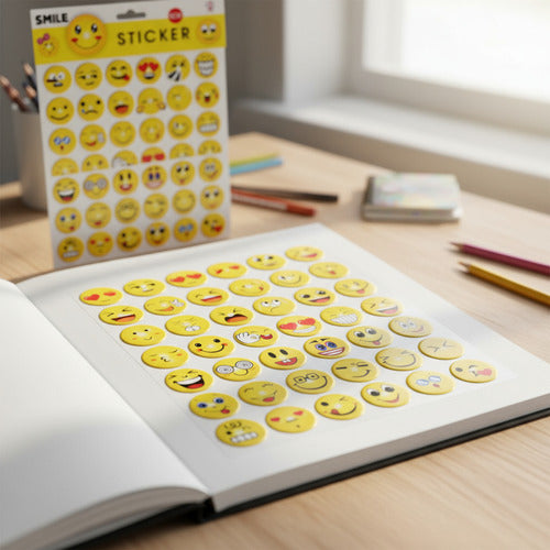 Pack 270 Stickers Emojis Infantiles – 6 Láminas Adhesivas Surtidas