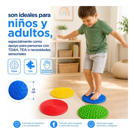 Set 4 Alfombras Sensoriales Circulares Antirestres Tdah
