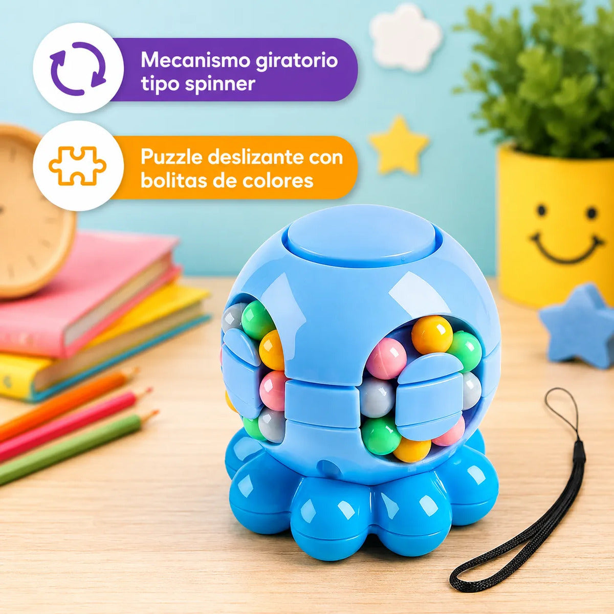 Juguete Sensorial Pulpo Puzzle Giratorio con Bolitas Antiestrés