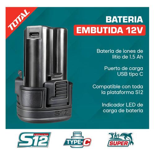 Batería S12 Total 12v - 1.5ah Litio Usb Tipo C Total