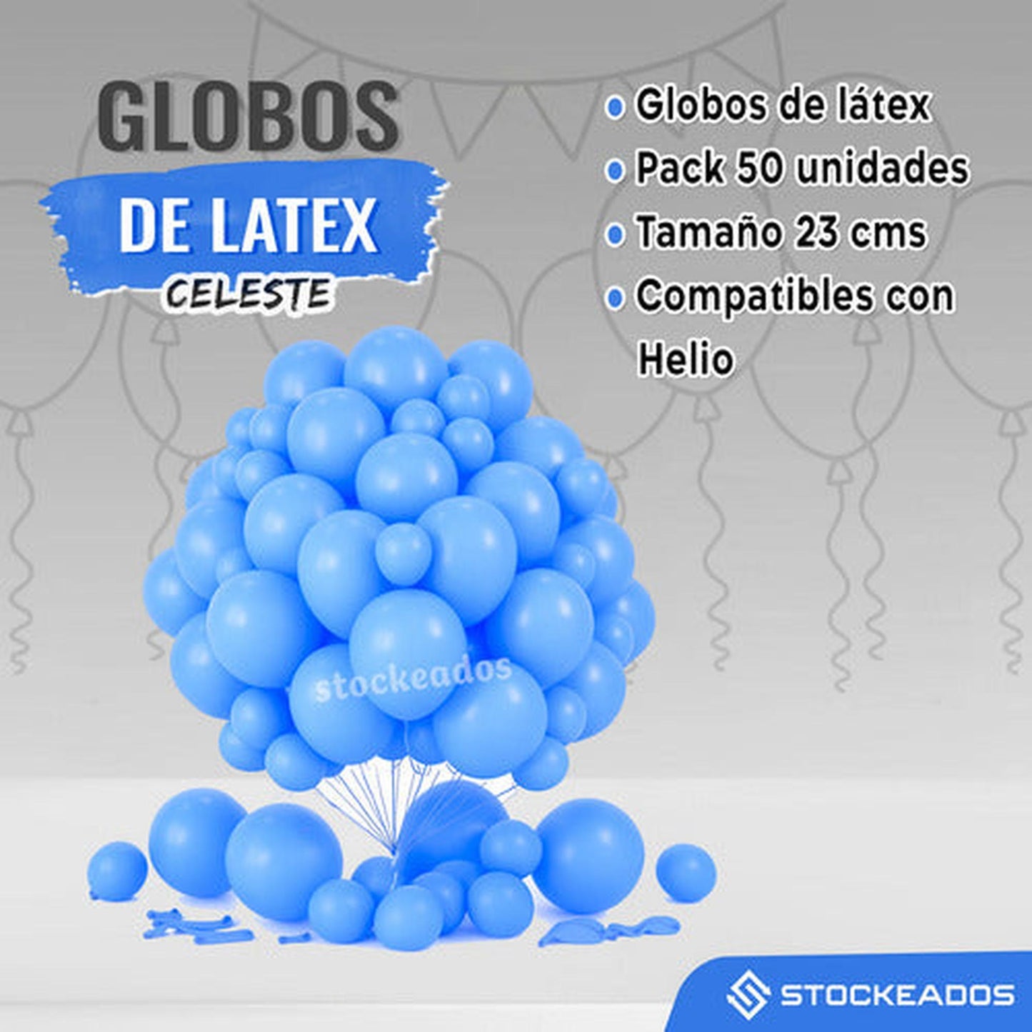 Pack 50 Globos Celeste R9 23 cm – Globos de Látex para Decoración
