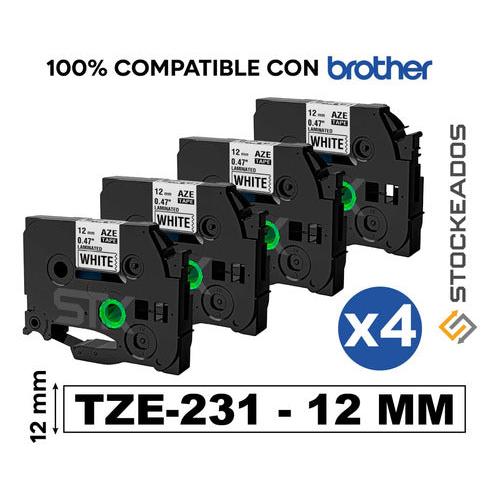 Pack 4 Cintas Tze-231 Alternativas 12mmx8mts Para Brother