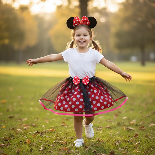 Disfraz Niñas Tutú Falda Minnie Lunares Con Cintillo