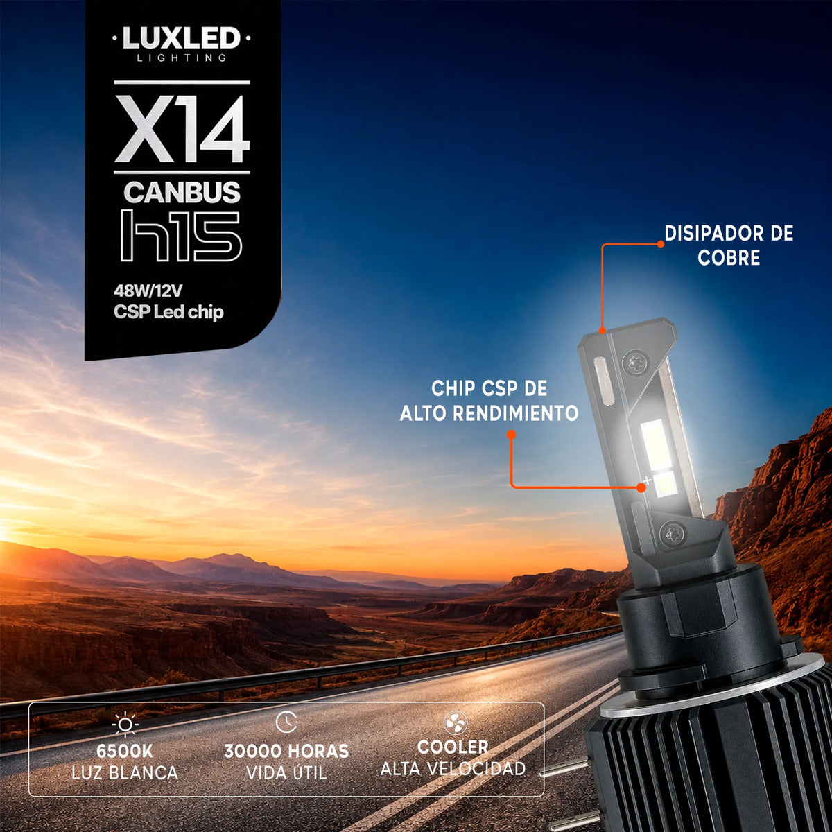 Kit Ampolletas Led X14 Canbus H15 48w Csp Led Chip H15