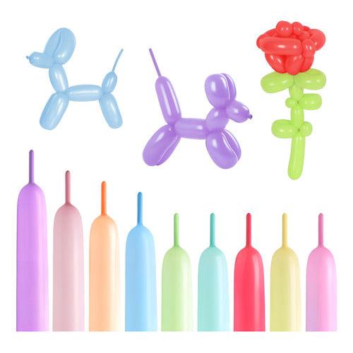 Pack 100 Globos Largos Colores Pasteles Globoflexia Figuras