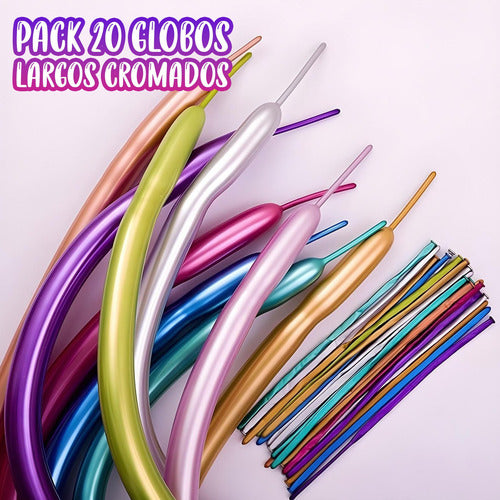 Pack 20 Globos Largos Cromados Surtidos – Globoflexia y Decoración
