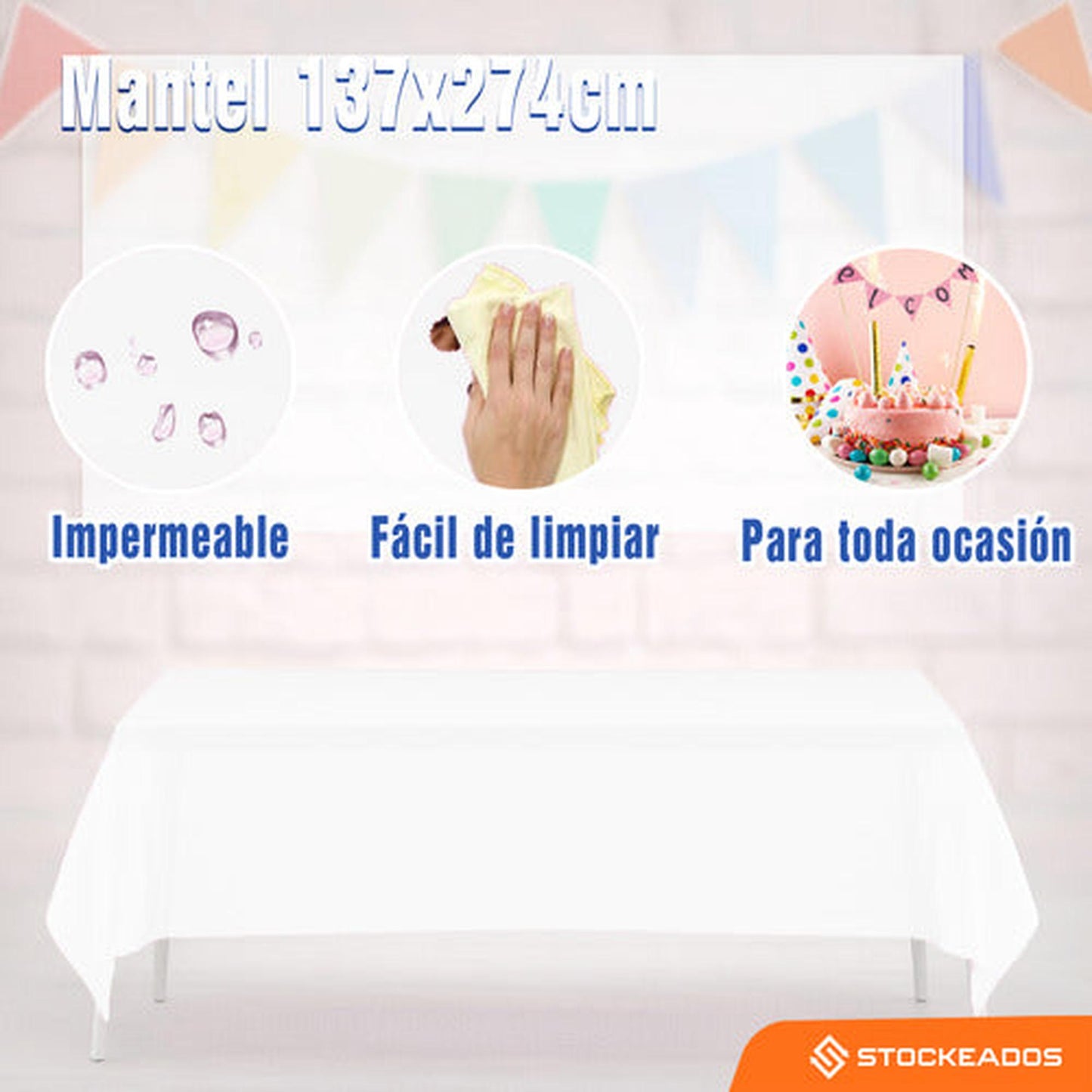 Mantel Plastico 137x274cm Color Blanco Para Cumpleaños