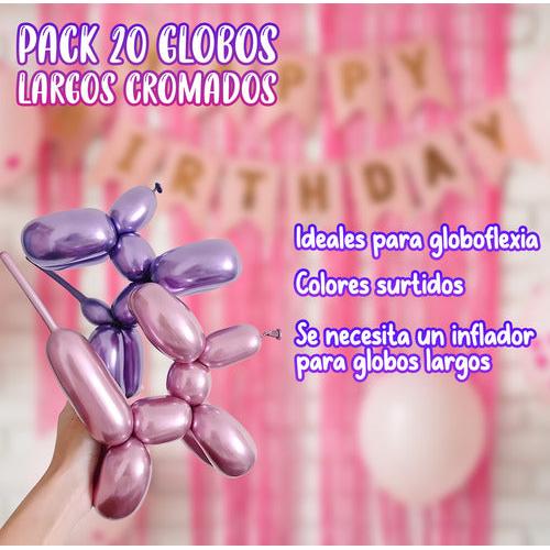 Pack 20 Globos Largos Cromados Surtidos – Globoflexia y Decoración