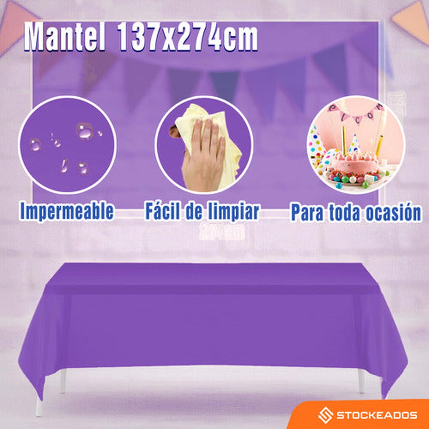 Mantel Plastico 137x274cm Color Morado Para Cumpleaños