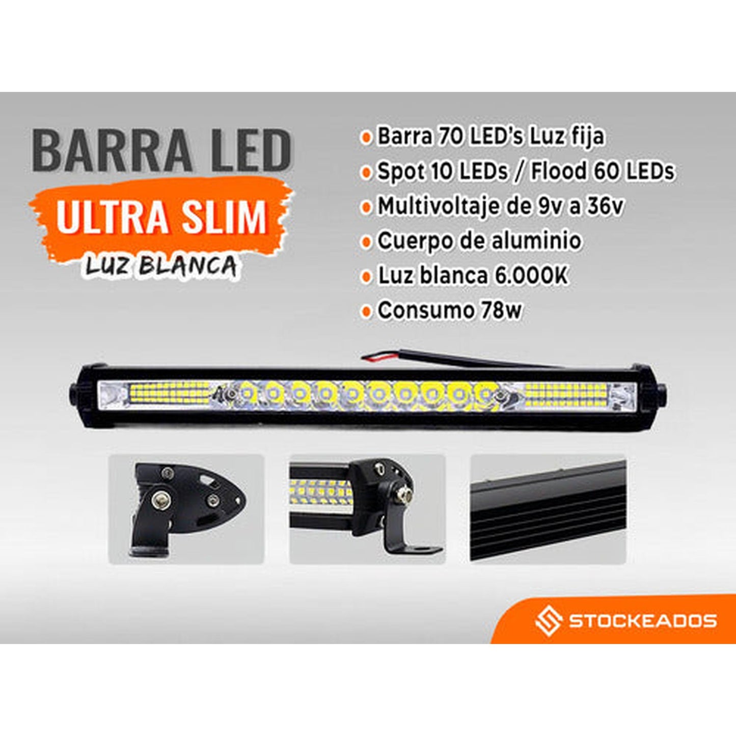 Barra Foco Neblinero Luz Led Delgada 78w 27cm Jeep 4x4