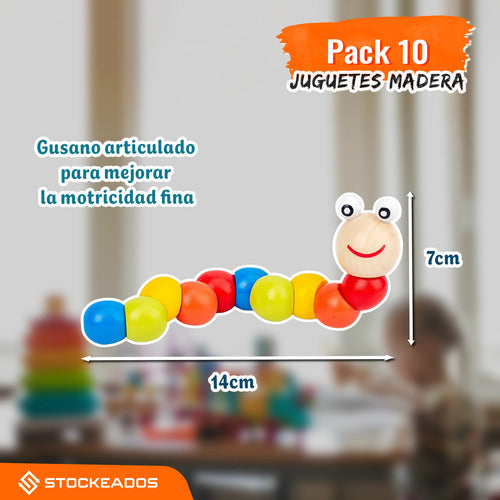 Pack 10 Juguetes Didácticos De Madera Para Niños Montessori