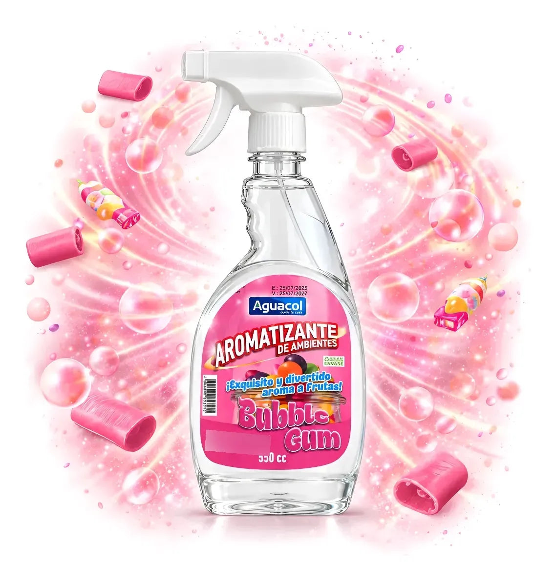 Aromatizante De Auto Ambientes Aguacol Bubble Gum 550cc Rosado Bubblegum