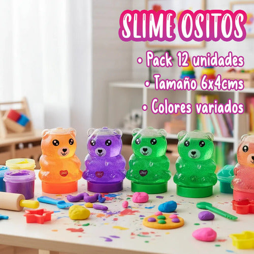 Pack 12 Slime Diseño Ositos Colores Surtidos Juguete Niños