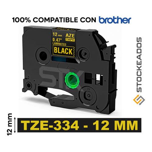 Cinta Tze-334 Brother Alternativa 12mmx8m Dorado Sobre Negro