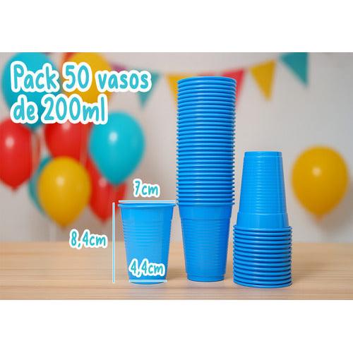 Pack 50 Vasos Plásticos Cumpleaños Color Celeste 200ml