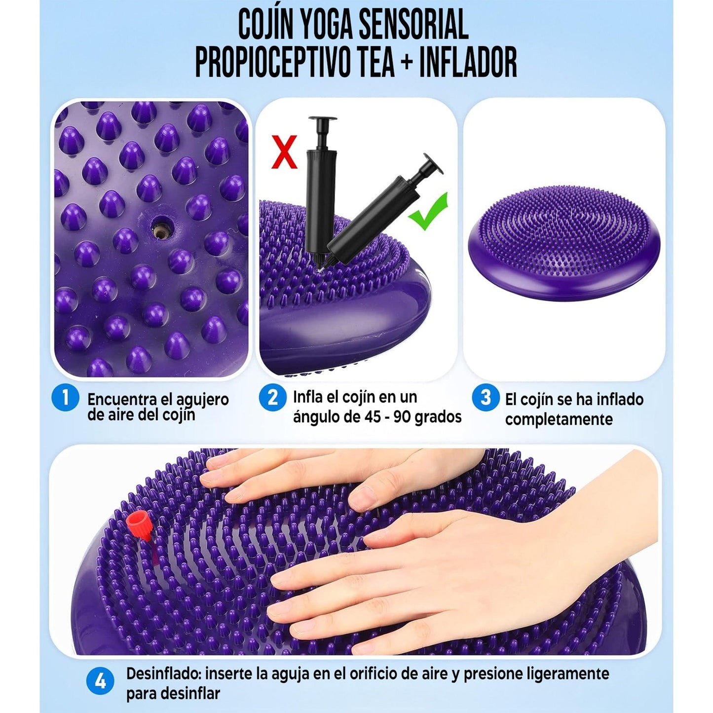 Cojin Yoga Sensorial Propioceptivo Tea Color Gris + Inflador