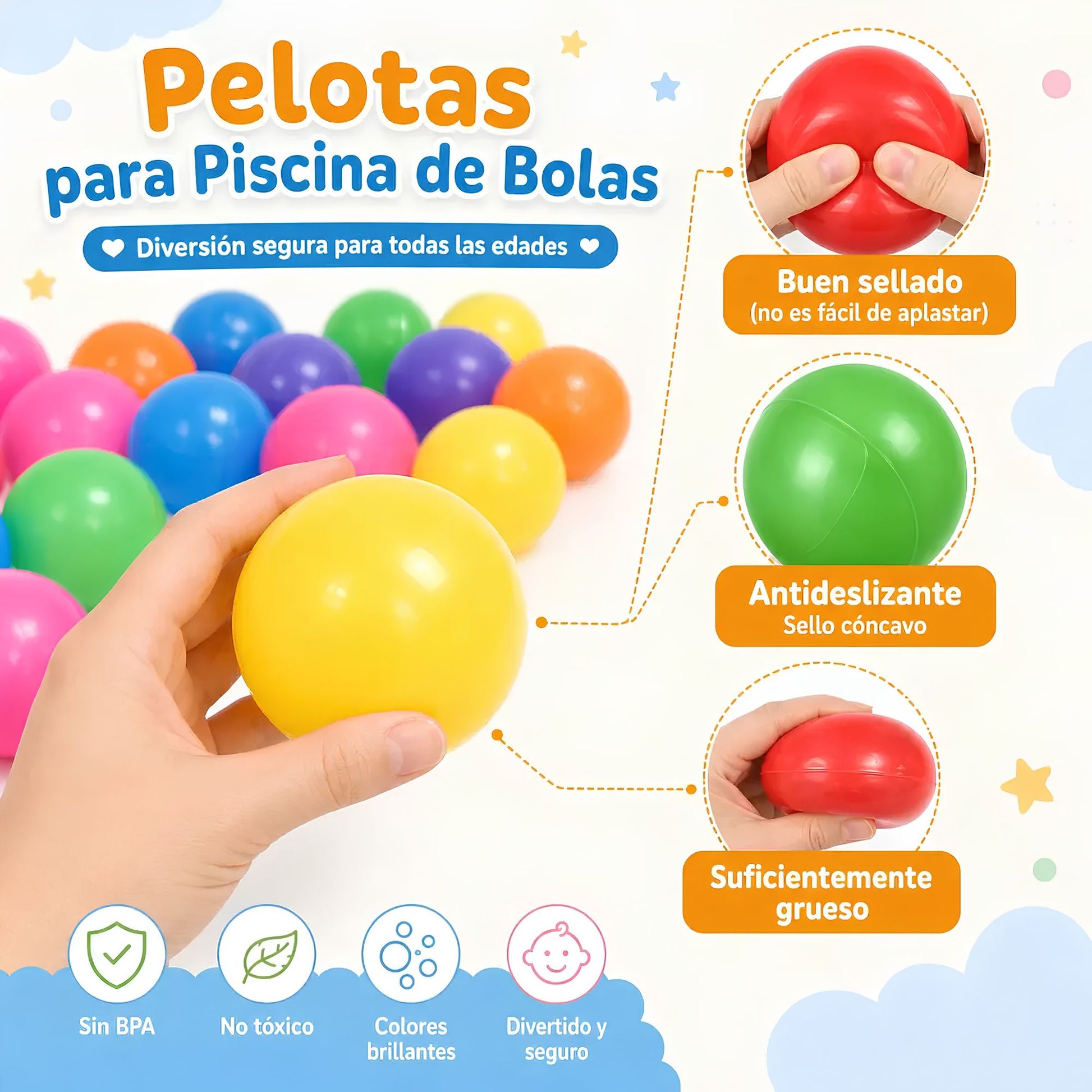 Pelotas plásticas suaves y livianas para piscina infantil