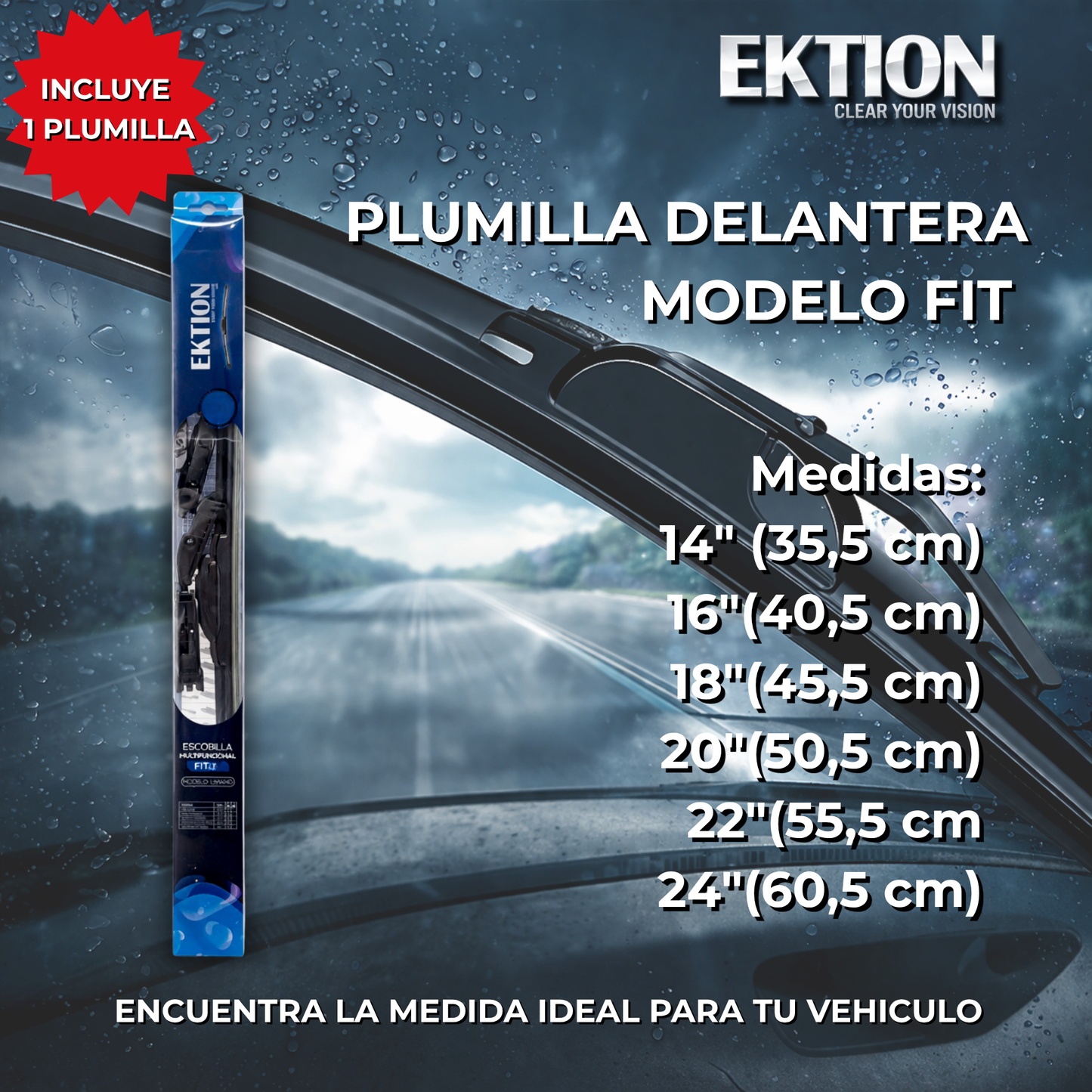 Plumilla Limpiaparabrisas Delantera Universal 14 a 26 Pulgadas Ektion