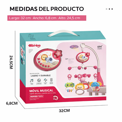 Móvil Bebé Musical Y Proyector De Luces 360 Para Cuna Rosado