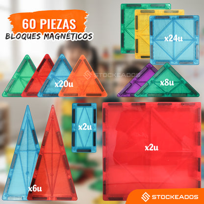 Bloques De Construcción Magnéticos 60 Piezas Juguete Educativo STEM Niños