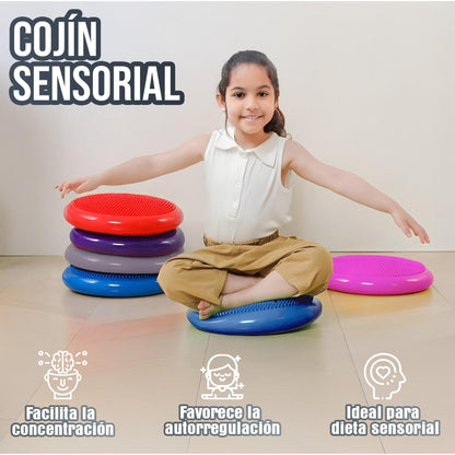 Cojin Yoga Sensorial Propioceptivo Tea Color Gris + Inflador