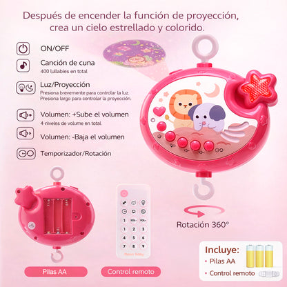 Móvil Bebé Musical Y Proyector De Luces 360 Para Cuna Rosado