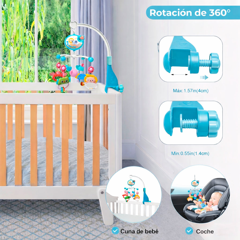 Móvil Bebé Musical Y Proyector De Luces 360 Cuna Celeste