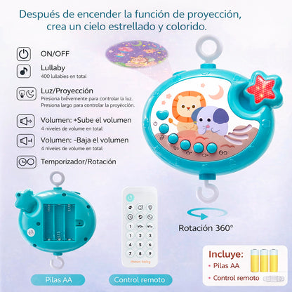 Móvil Bebé Musical Y Proyector De Luces 360 Cuna Celeste
