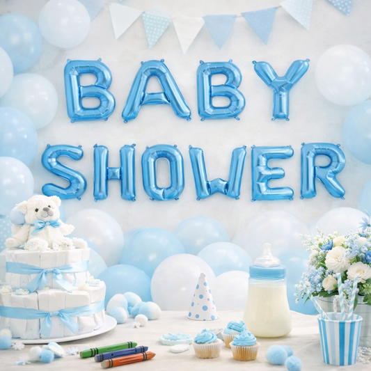 Globos Baby Shower Celestes Letras Baby Shower Niño