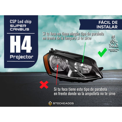 Kit Ampolletas Kb1 Turbo Led Canbus Foco Lupa H4 40.000lm