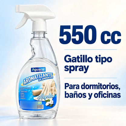 Aromatizante De Auto Ambientes Aguacol Aroma Algodon 550cc Blanco Algodón