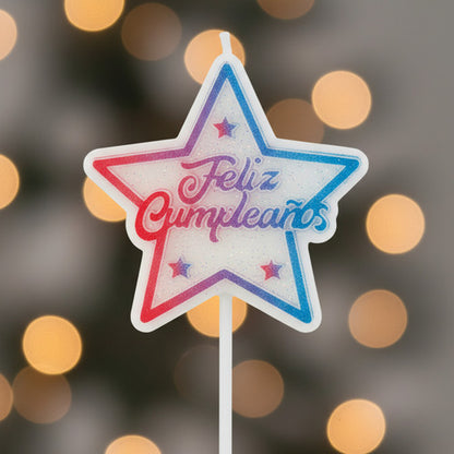 Vela Feliz Cumpleaños Estrella para Torta 13 cm – Vela Decorativa