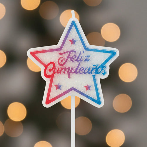Vela Feliz Cumpleaños Estrella para Torta 13 cm – Vela Decorativa