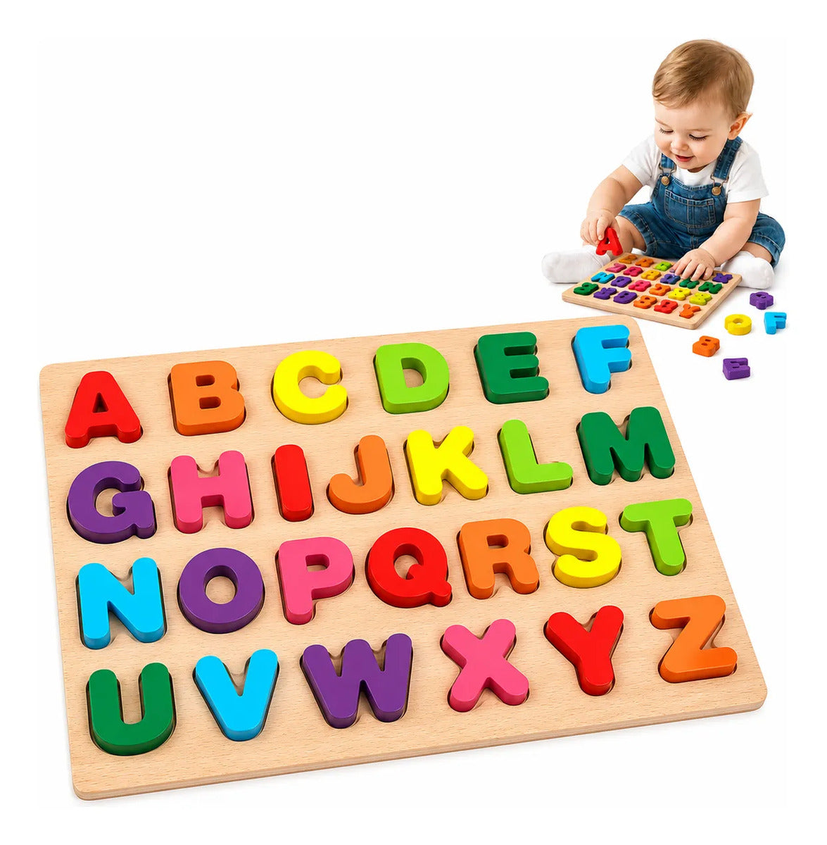 Encaje De Letras Abcedario De Madera Didáctico Para Niños Multicolor
