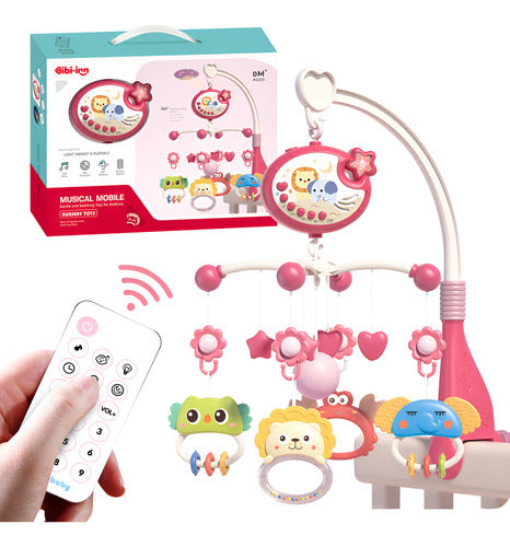 Móvil Bebé Musical Y Proyector De Luces 360 Para Cuna Rosado