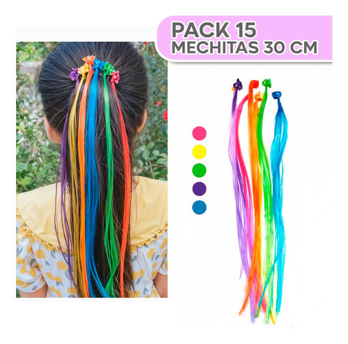 Pack 15 Trenzas O Mechas Colores Sorpresa Cumpleaños Niñas