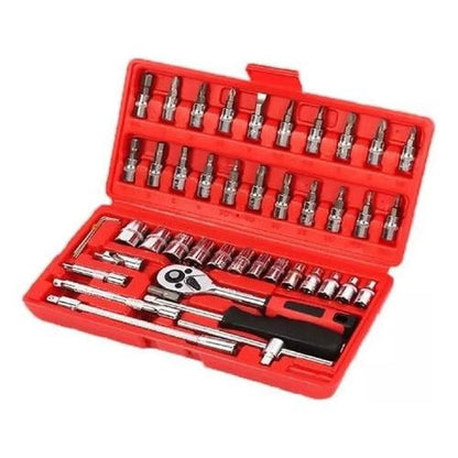 Set Caja Juego Herramienta Dados 46 Piezas Acero Carbono 1/4