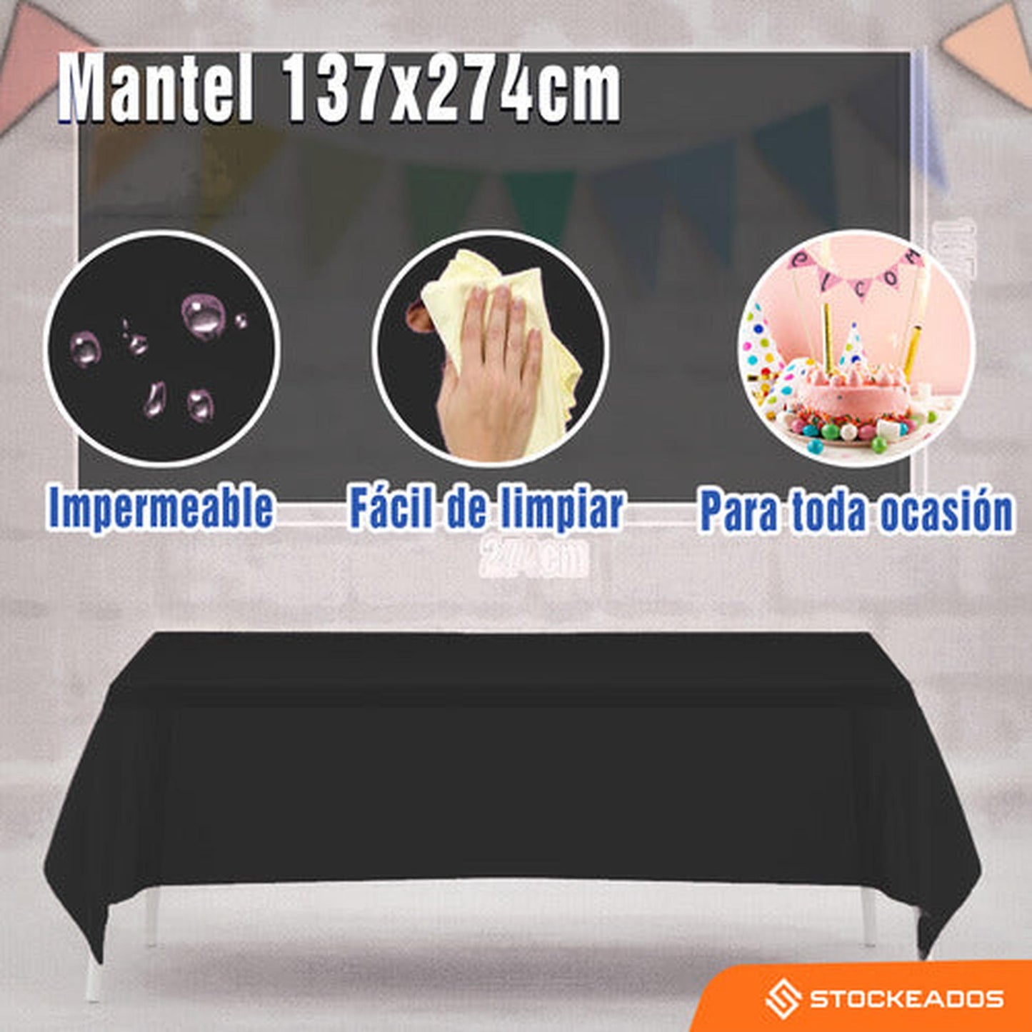 Mantel Plastico 137x274cm Color Negro Para Cumpleaños