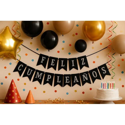 Guirnalda Banderin Feliz Cumpleaños Color Negro