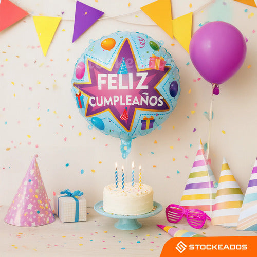 Pack 3 Globos Metálicos Feliz Cumpleaños 45 cm – Globos Foil Redondos