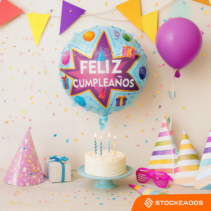 Pack 3 Globos Metálicos Feliz Cumpleaños 45 cm – Globos Foil Redondos