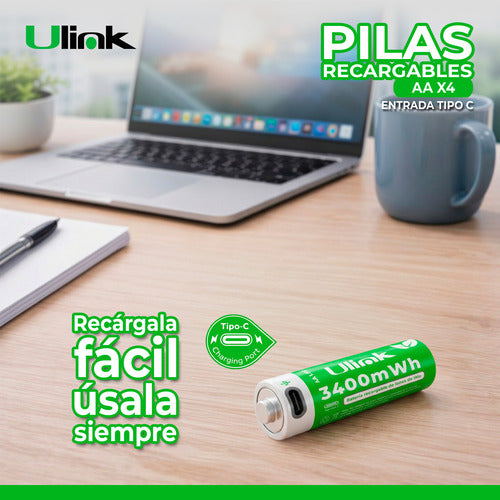 Pack 4 Pilas Aa Recargables Puerto Usb Tipo C