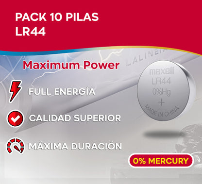 Pack 10 Pilas Lr44 A76 Maxell Alcalina 1.5v