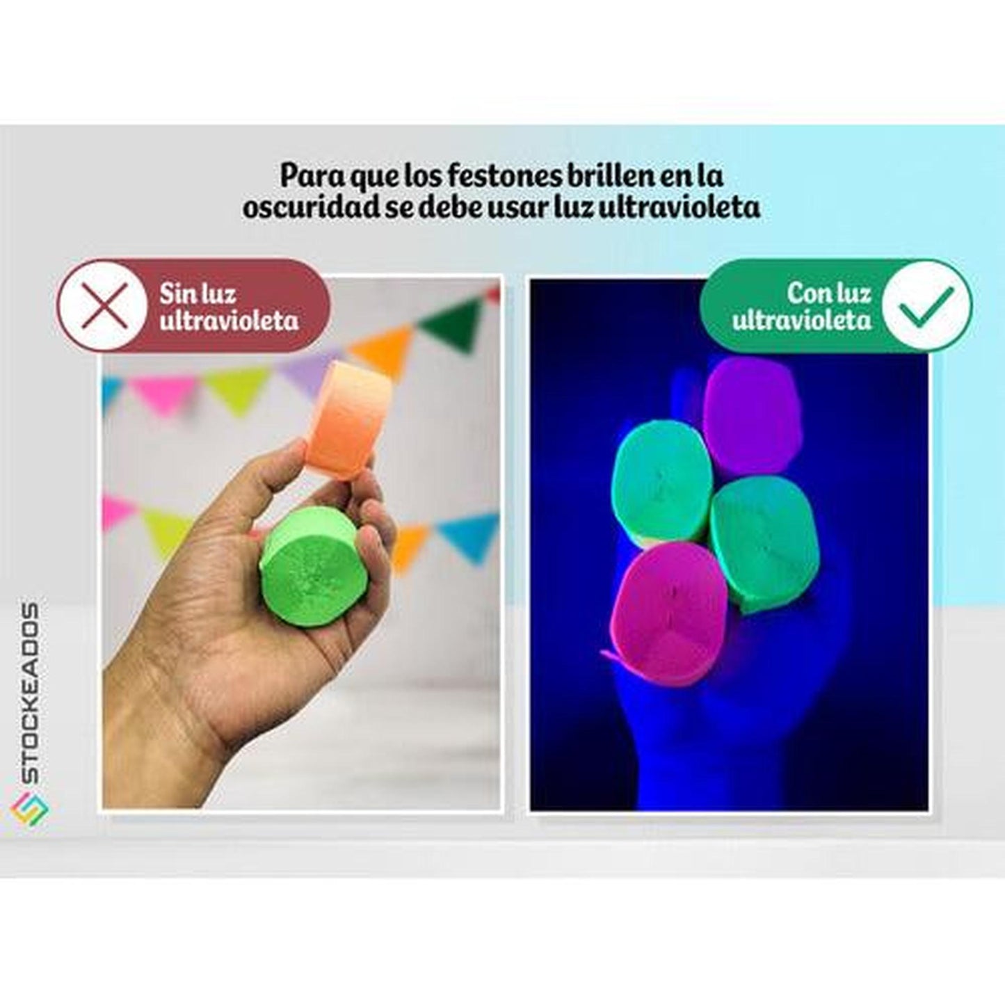 Pack 6 Festón Fluor 10mts Decoración Fiesta Uv Guinalda