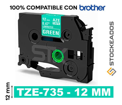 Cinta Tze-735 Brother Alternativa 12mmx8m Verde