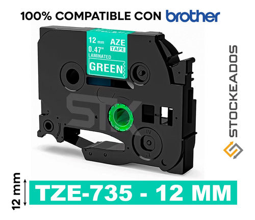 Cinta Tze-735 Brother Alternativa 12mmx8m Verde